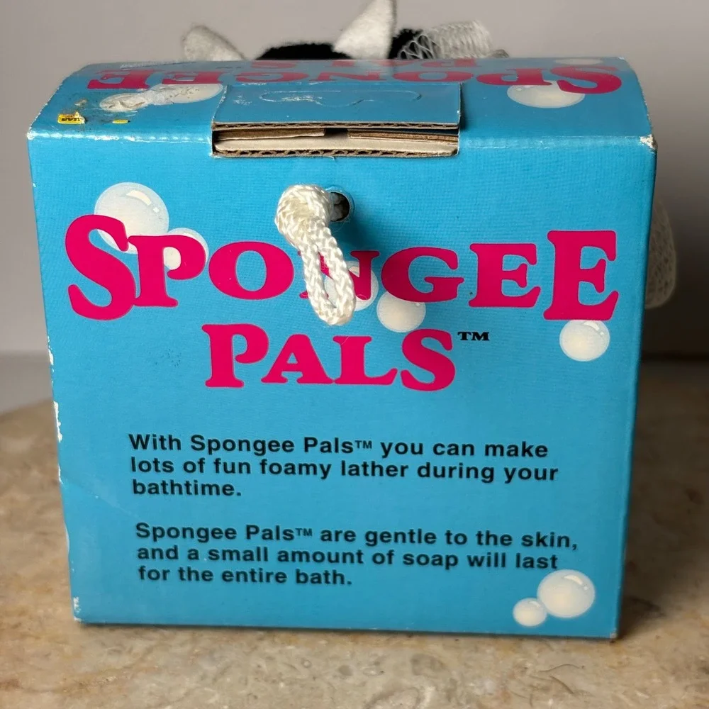 Spongee Pals Cow Bath Loofah Sponge OS Black White Vintage Animal Mesh Pouf